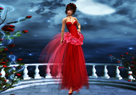 Red Roses Dress - red, roses, princess, abstract, woman, dress