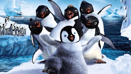 Happy Feet - winter, pinguins, beautiful, snow, entertainment, ice, nature, happy feet, movies, animals