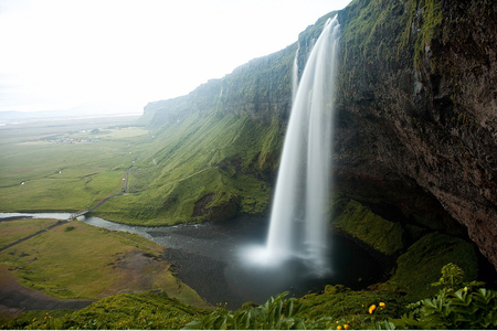 Waterfall - water, beautiful, waterfall, fields, nature, green