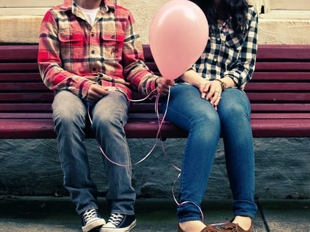 Boy and girl - love, people, girl, pink, boy, balloon