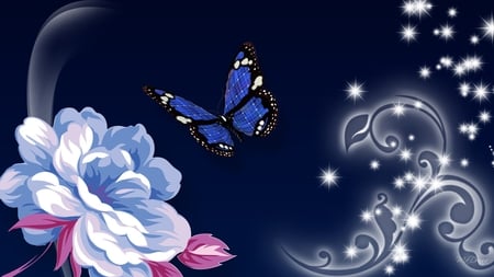 Blue Peony Bright - swirls, stars, smoke, shine, butterfly, floral, peony, flowers, sparkles, firefox persona, flower