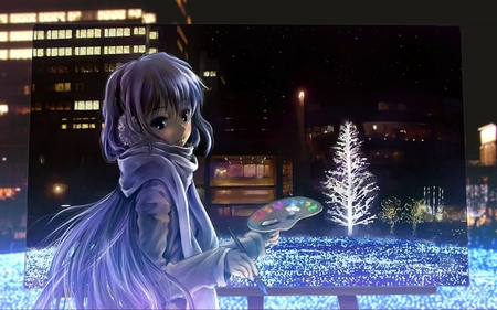 Anime Painter - anime painter, cold, headphones, anime, anime long hair, cute girl