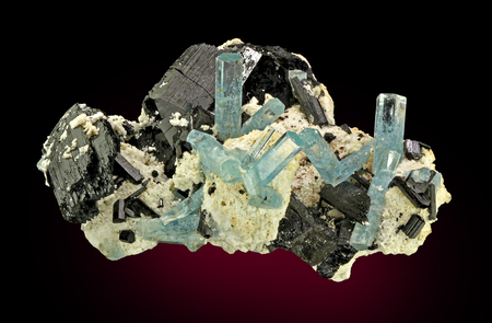 Aquamarine & Schorl & Orthoclase - rock, aquamarine, mineral, schorl, crystal, blue, orthoclase