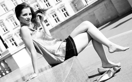 Ariel - ariel, legs, beautiful, photoshop, sweet, body, redhead, gorgeous, woman, model, gabrielle lupin, black and white, sexy