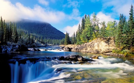 back to nature - beauty, nature, trees, photography, blue, wet, waterfall