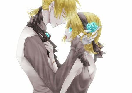 twins - tears, brother, kagamine ren, blonde, kagamine len, bright blue eyes, sad, twins, sister