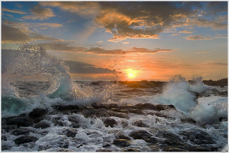 Waterscape sunrise - waterscape, sunrise, sea, waves, bigs