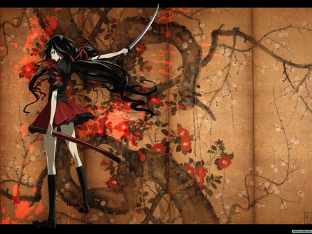 Kisaragi Saya - skirt, kisaragi saya, sexy, girl, brown eyes, c, blood, black hair, clamp, cool, katana, anime, weapon, sword, artifacts