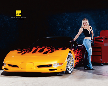 Flamed Vette - sexy, model, babe, gm