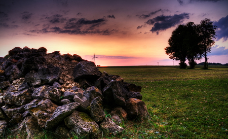 Sunset - clouds, germany, sunset, purple, hdr, sun