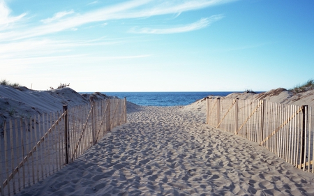 sandy walk - nature, sky, ocean, beach, clouds, summer, sand