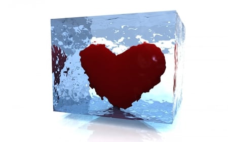 Frozen Heart - red, cube, water, heart, ice, abstract