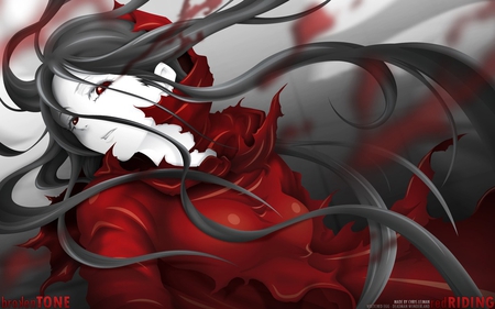 Broken Tone - deadman wonderland, red eyes, beautiful female, anime, broken tone, anime long hair, black hair