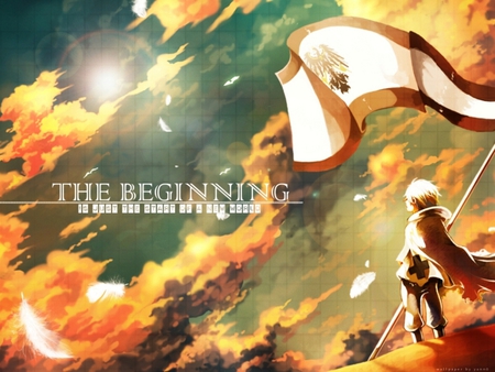 The Beginning - clouds, child, gilbert, boy, axis powers, hetalia, empire, albino, sun, prussia, flag