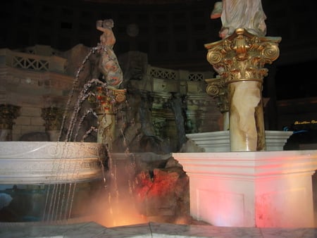 Fountain in Vegas with light  - red, photography, light, black, monuments, marble, fountains, gold