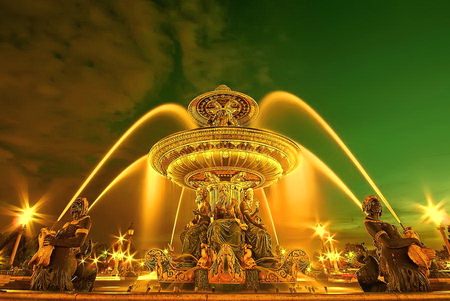 Fountain beauty - beauty, fountain, sculpture, lights, gold