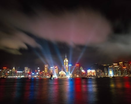 Hong Kong Sea Lighting - hong kong, sea, night, lighting