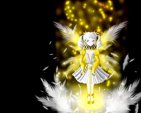 Whisper - wings, feather, cute, yellow light