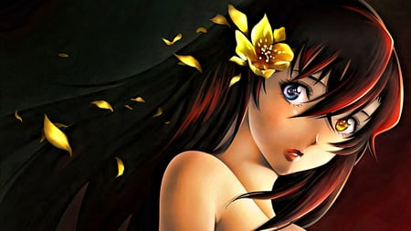 BEAUTIFUL GIRL - red hair, girl, anime, flower