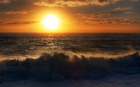 Sunset - ocean, evening, sun, sunset, waves