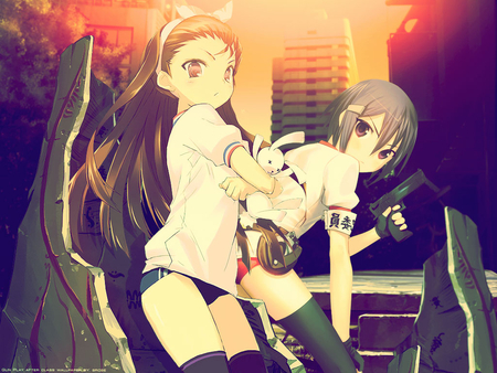 persona 4 - red eyes, brown eyes, long hair, black hair, gym uniform