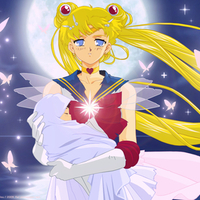 Super Sailor Moon with baby Hotaru