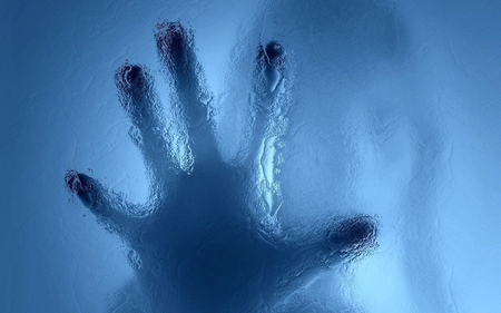 hand behind the glass - blue, fingers, photography, finger, cool, hand, awesome, nice, glass