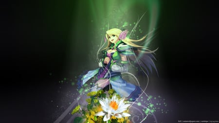 Fantasy Warrior - anime long hair, anime, female warrior, beautiful girl, sword, green eyes, blade, fantasy warrior, anime warrior