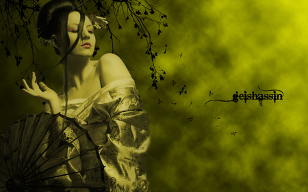 Geisha Sin - woman, beautiful, geisha sin, green, fantasy