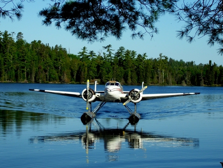 Beech 18 on Floats - lake, beechcraft, plane, airplane, model, aircraft, beech, 18, float