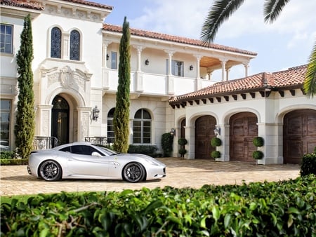 Ferrari-California - house, 2 door, garage, silver