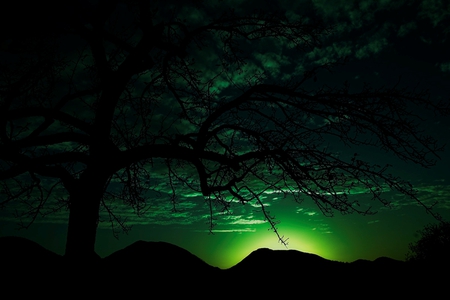 Evening in Ireland - clouds, trees, hills, green, dusk, emerald skies, ireland, dark