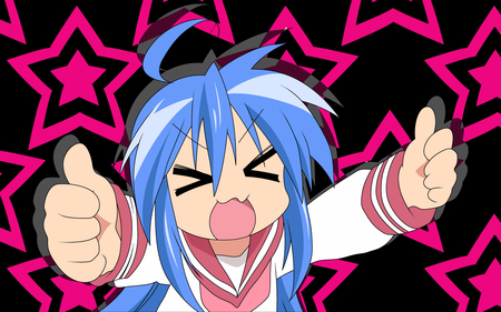 Yeah!!! - lucky star, smile, seifuku, stars, thumbs up