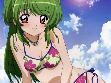 Youko - yoko, anime, keita, eyes, dog, kawahira, red, hd, dai, spirit, skirt, hot, jaen, girl, youko, hair, white, inukami, green, background, sexy, wallpaper