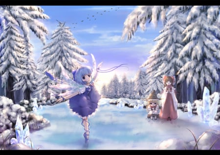 touhou - sky, ice wings, cute, snow