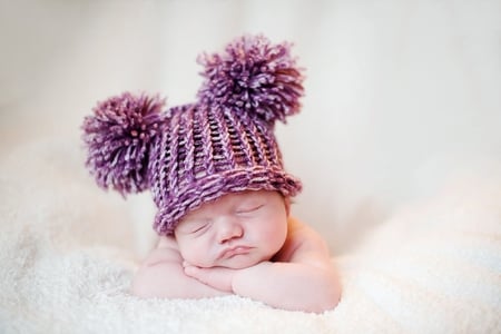 Baby - beauty, nice, hat, lips, eyes, photography, white, face, purple, baby, cool, pretty, little, child, lovely, sleep, beautiful, sweet