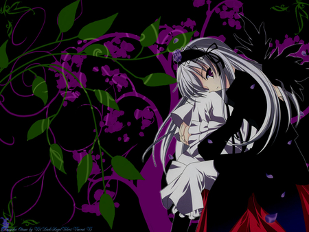 Rozen maiden - purple, cute, black, rozen maiden, green background