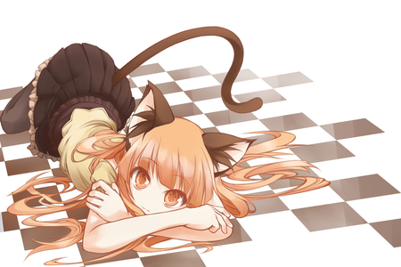 Cute Neko girl - neko, animal ears, cat tail, cute, orange, tail, orange hair, cat ears