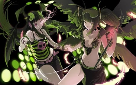 punk angels - anime, original, angels, night, evil, girls, twins, lights, punk, friends