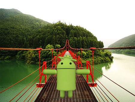 Happy android - droidbot, island, happy, bridge, android