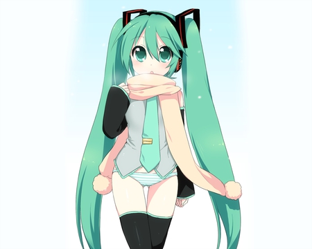 Miku cute - twin tails, miku hatsune, scarf, miku, blue hair, cute, mani, blue eyes