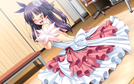 Original - long hair, purple hair, blush, dress, taers, flower