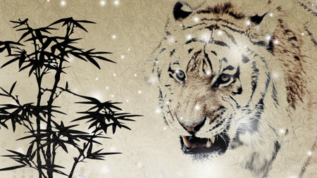 Angry Tiger - stars, cat, nature, abstract, wild, snow, tiger, sparkles, firefox persona, bamboo, orient