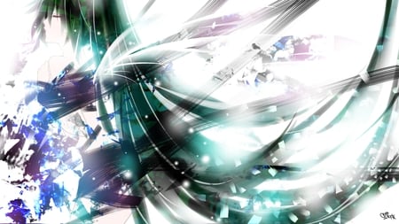 Crystalis - aqua, hot, angel, wings, music, anime girl, white, art, purple, cool, aqua eyes, artistic, hatsune miku, sexy, light, song, vocaloids, program, glow, vocaloid, beautiful, pink, uniform, diva, beauty, nice, twintail, singer, aqua hair, black, virtual, crystal, pretty, idol, anime, miku, cute, girl, feathers, cg, hatsune, digital, awesome, outfit