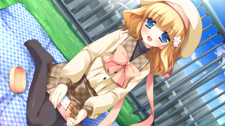 Lunch Time! - anime, blonde, tagme, anime short hair, miyasu risa, hazuki suina, lunch time, hyper, school girl, blue eyes