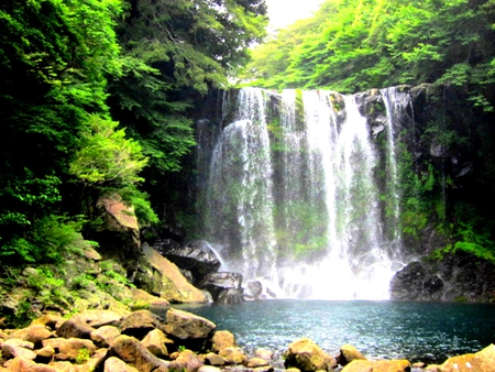 Waterfalls - rock, waterfalls, mountain, little lake