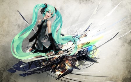 Hatsune Miku wall - cool, green, fire, wall