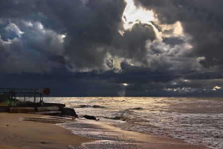 AFTER THE STORM - storm, clouds, sunlight, beach, waves, ocean