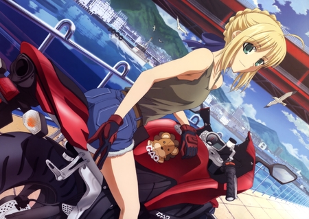 Saber on a GSX-R - saber, anime, gsx-r, motorbike, fate stay night