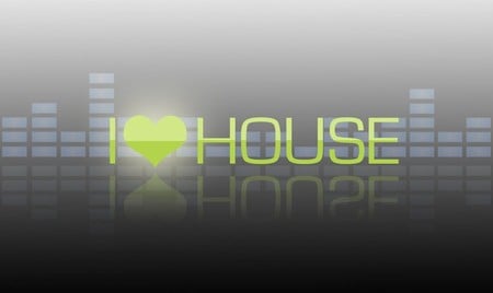 I Love House - love, i love house, light, heart, music, abstract, 3d, green, house, digital, gray